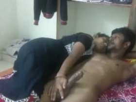 Thin wife gives her husband a handjob before intercourse