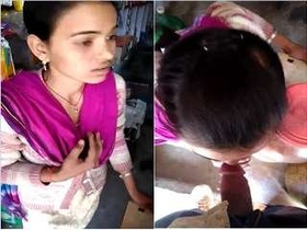 Desi babe gives a blowjob in a shop