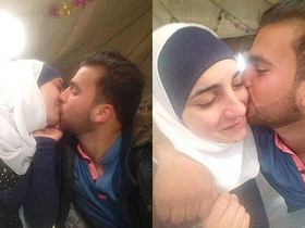 Arab girl masturbates with a guy playing with her pussy