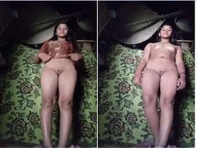 Horny girl strips down for money and teases with her big tits and shaved pussy