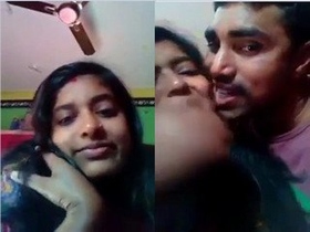 Desi couple shares a passionate kiss in bed