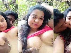 Office girl's fun outdoor boob play
