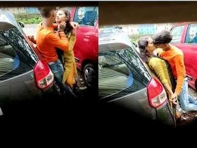Outdoor romance with a desi couple and passionate kissing