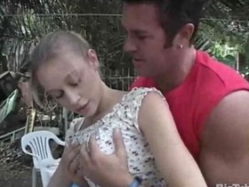 Nanny with small breasts gets anal on the street