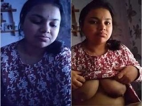 Bhabhi flaunts her breasts and performs a tantalizing blowjob