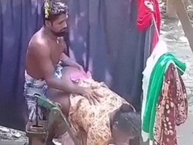 Indian couple has sex in the bathroom with a fat maid