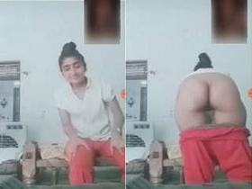 Exclusive video of a sexy girl flaunting her big boobs and pussy in part 1