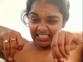 Indian auntie with huge boobs and hairy armpits goes nude