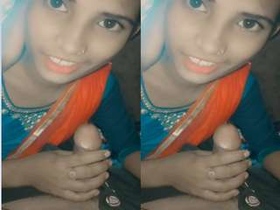 Cute amateur Indian girl gives a blowjob in a village setting