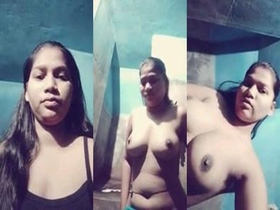A stunning busty girl with natural breasts and a hairy vagina flaunts her assets