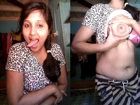Brunette Indian babe flaunts her big boobs to her lover