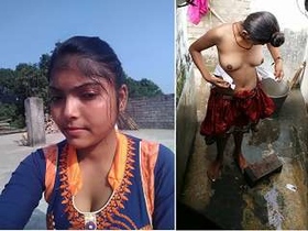 Beautiful Indian babe gets naked for a bath