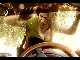 Indian aunt with big tits gets naughty in a car wash video
