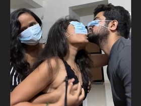 Two Indian babes cook and get naughty in tango video