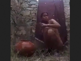 Bhabhi's outdoor bath in the village