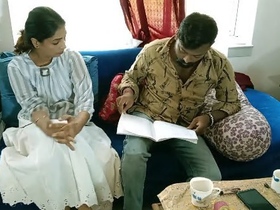 Indian beauty begs for a good grade in hot sex with her young master