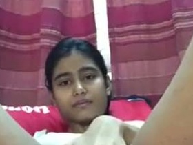 College girlfriend pleasures herself with her fingers for the camera
