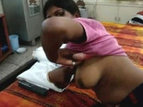 College girl flaunts her big breasts in front of houseowner