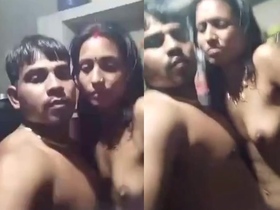 Naked couple enjoys standing sex in the backyard