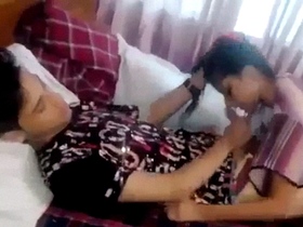 Cock sucking and fucking in front of their friends' father by college lovers