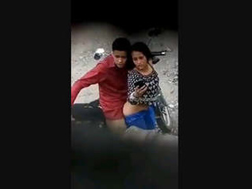 Horny couple enjoys outdoor sex in public
