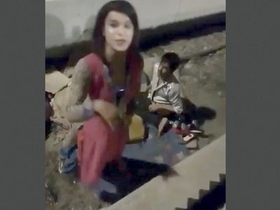 Shemale gets caught by customer while fucking herself