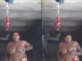 Bhabhi Ruby strips and plays with her melons in a saree